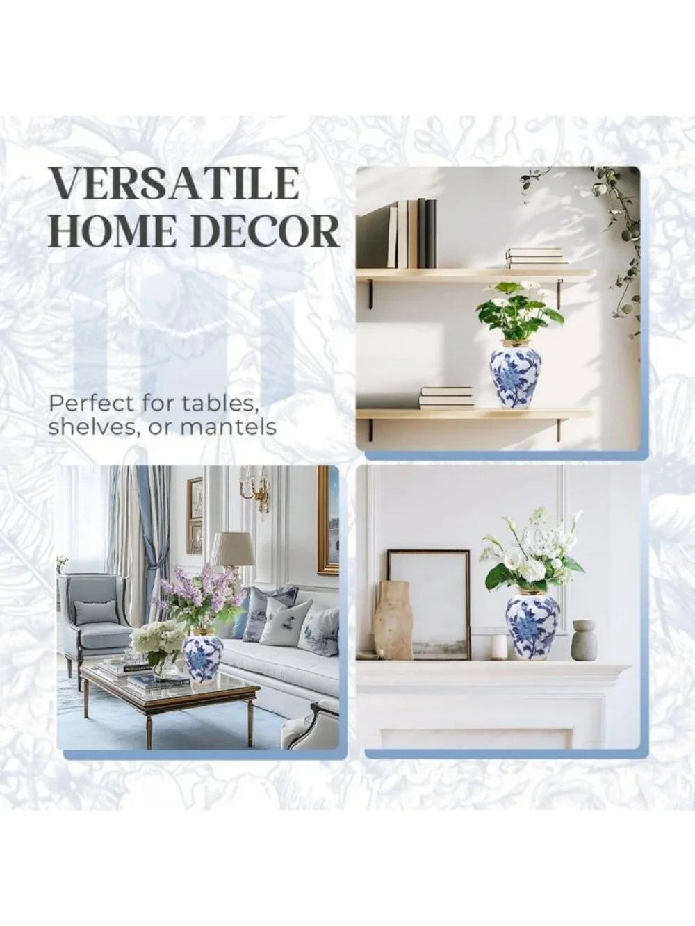 Chinoiserie Blue & White Vase 9.8